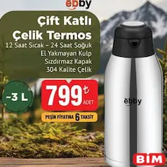 EBBY ÇİFT KATLI ÇELİK TERMOS 3 L